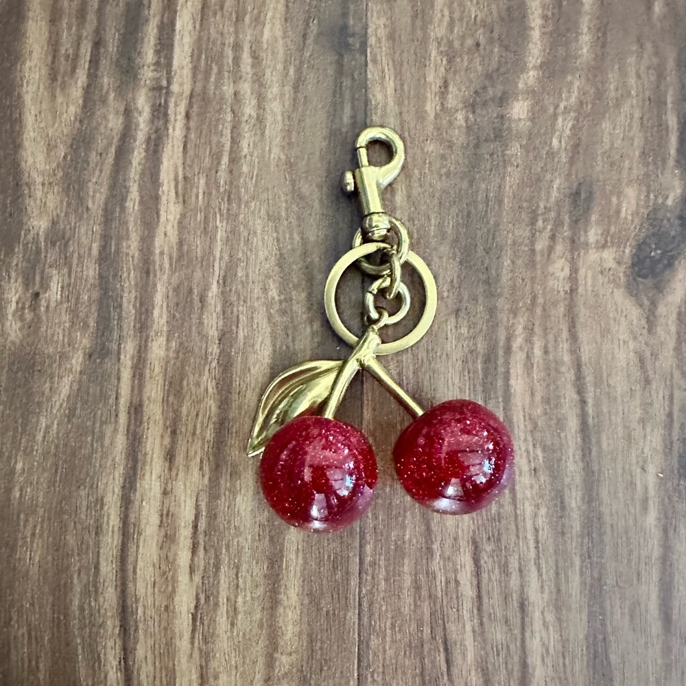 Cherry Keychain with Gold Accents